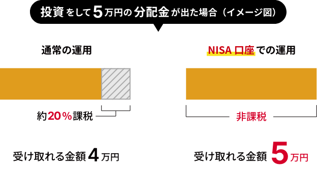 投資をして5万円の分配金が出た場合（イメージ図）